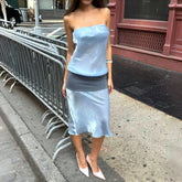 Satin Tube Color Patchwork Long Dress