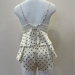 Red Cami Polka Dot Satin Cami Crop Top And Ruffle Shorts Set