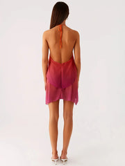 Gradient Halter Frill Mini Dress