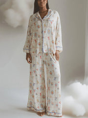 Fruit Print Long Sleeve Shirt with Long Pants Loungewear Set
