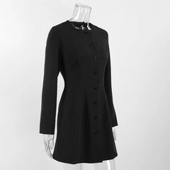 Black Round Neck Long Sleeve Button Up Blazer Mini Dress
