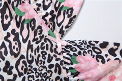 Leopard Floral Print V-Neck Tank Top And Irregular Hem Skirt Set