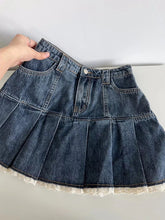 Lace Patchwork High Waist Pleated Denim Mini Skirt