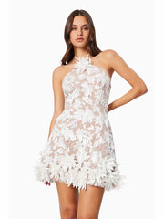 Halter Neck Embroidery Flowers Mini Dress