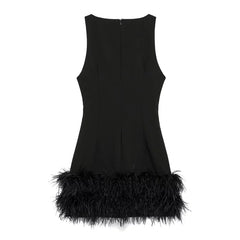 Black Feather Patchwork Mini Dress
