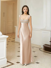 Stain Strap Patchwork Solid Maxi Dress