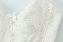 White Floral Lace Up Strap Corset Top