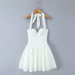Tie Up Wire Corset Mesh Mini Dress