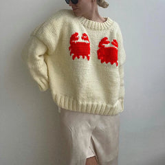 Crab Embroidery Round Neck Knit Jumper