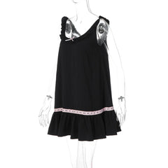 Bow Tie Sleeveless Trim Babydoll Mini Dress