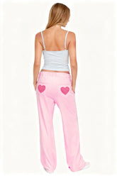 Elastic Waist Heart Embroidered Pocket Wide Leg Trouser