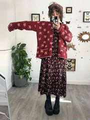 Crew Neck Star Print Knit Cardigan