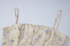 Floral Print Square Neck Strap Long Dress