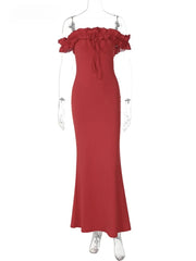 3D Flower Off Shoulder Long Dress