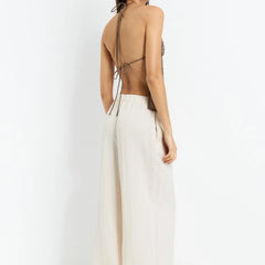 Brown Sequin Halter Tie-Up Top