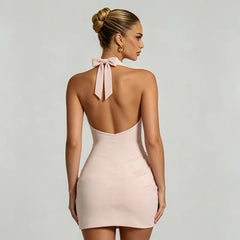 Tie Up Halter Bodycon Draped Mini Dress