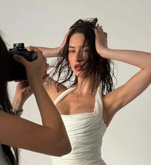 White Ruched Halter Top