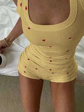 Heart Print Ribbed Tank Top And Boxer Shorts Set