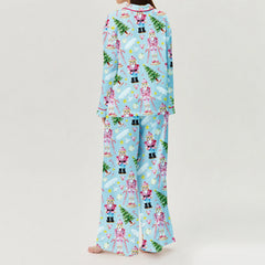 Christmas Santa Claus Print Long Sleeve Shirt With Pants Pajama Set
