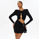 Long Sleeve Irregular Hollow Out Desgin Mini Dress