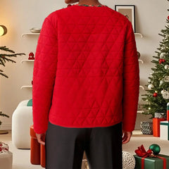 Christmas Quilted Santa Claus Embroidery Heart Pockets Jacket