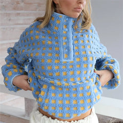 Long Sleeve Stand Collar Checkered Pullover Jacket