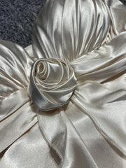 3D Flower Ruffles Satin Long Dress