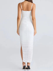 Bodycon mesh Pleated Midi Strappy Dress