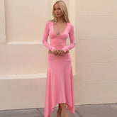 Solid V-Neck Crop Top And Midi Skirt Set