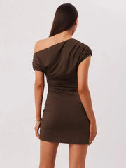 One Shoulder Asymmetric Neck Bodycon Mini Dress