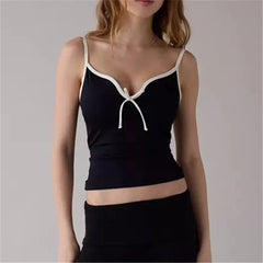 Spaghetti Strap Contrast Trim Bow Tank Top