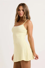 Ribbed Lace Trim Spaghetti Strap Mini Dress