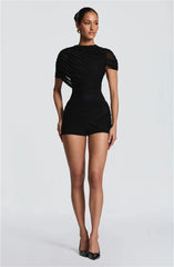 Draped Mesh Cape Sleeve Playsuit
