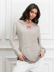 Bow Embroidery Hoodie - Loose Fit Pullover