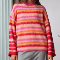 Stripe Pattern Long Sleeve Knitwear Pullover