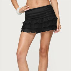 Layered Ruffle Low Waist Mesh Mini Skirt