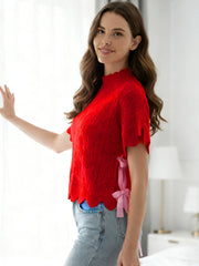 Turtleneck Tie-up Short Sleeve Knit Vest