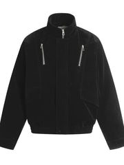 Faux Suede Stand Collar Zipper Jacket