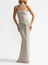Grey Waist Tie Strapless Draped Maxi Dress