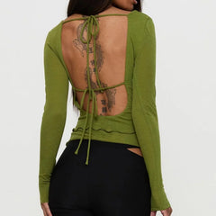 Green Long Sleeve Irregular Hem Boat Neck Top
