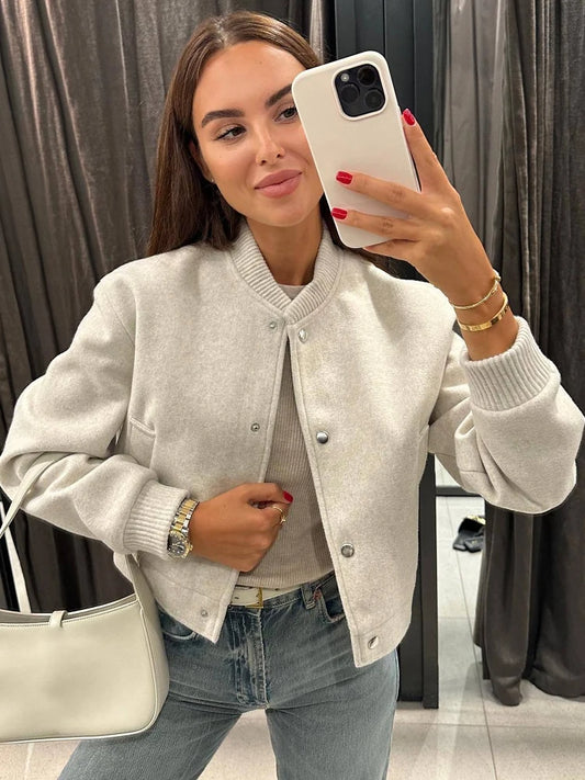 Stand Collar Snap Button Bomber Jacket