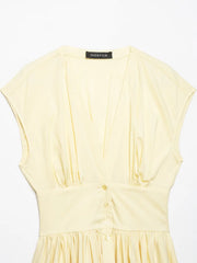 Cap Sleeve Buttoned Pleated Mini Dress