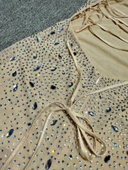 Spaghetti Strap Laced Up Rhinestone Detail Maxi Dress