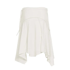 White Asymmetric Seam Midi Skirt