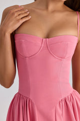 Pink Corset Spaghetti Strap Midi Dress