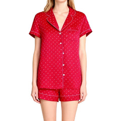 Red Short Sleeve Dots Print Shirt And Shorts Lounge Set