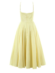 Yellow Satin Tulle Bustier Maxi Dress