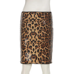 Sequin Leopard Print Midi Pencil Skirt