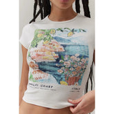 Italy Coast Graphic White Ribbed Top