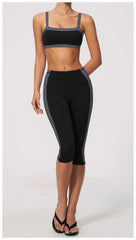 Two-Tone Contrast Seam Crop Top And Capri Leggings Set